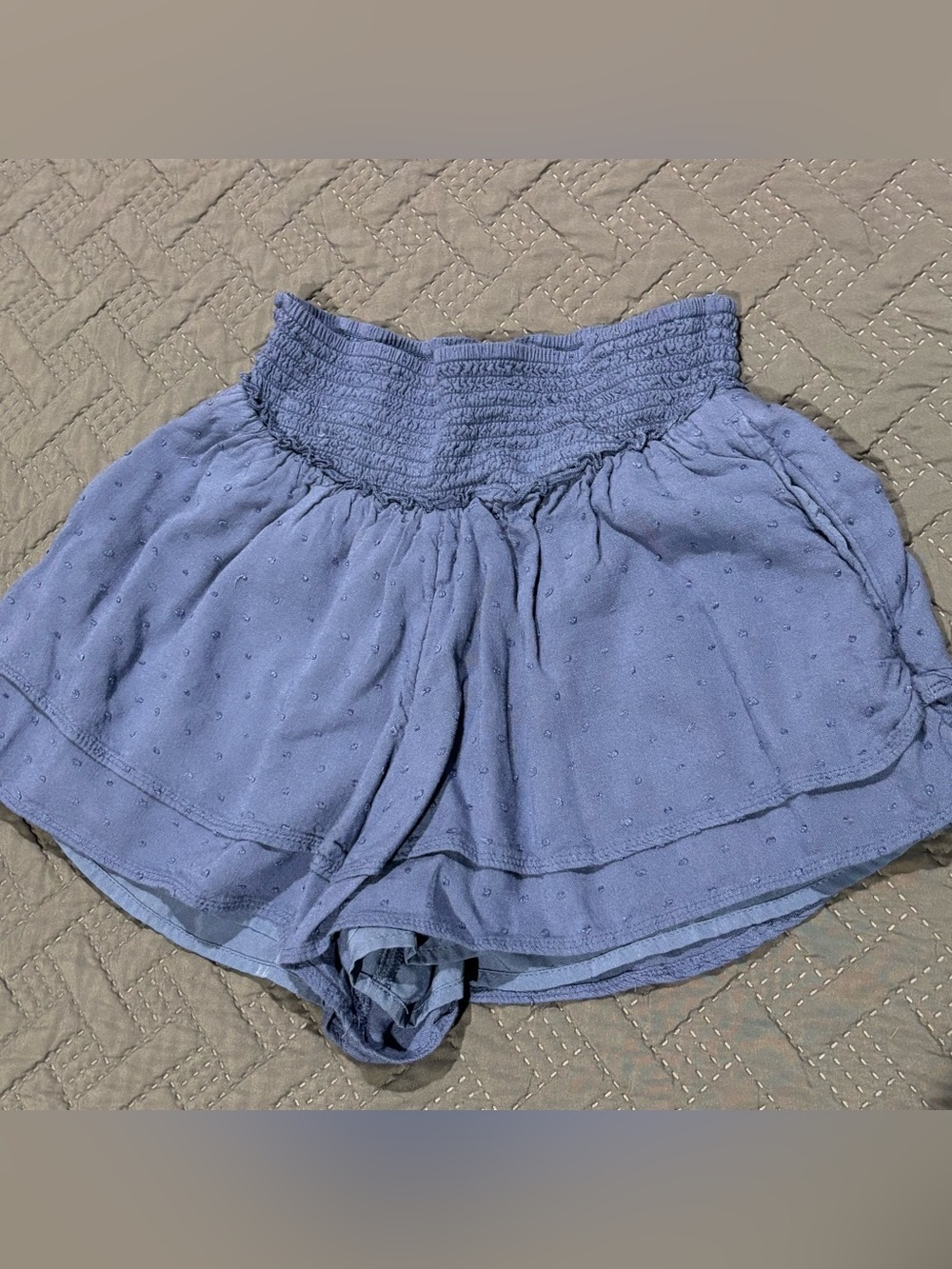 Hollister Dusty Blue Smocked Waist Swiss Dot Shorts in XS